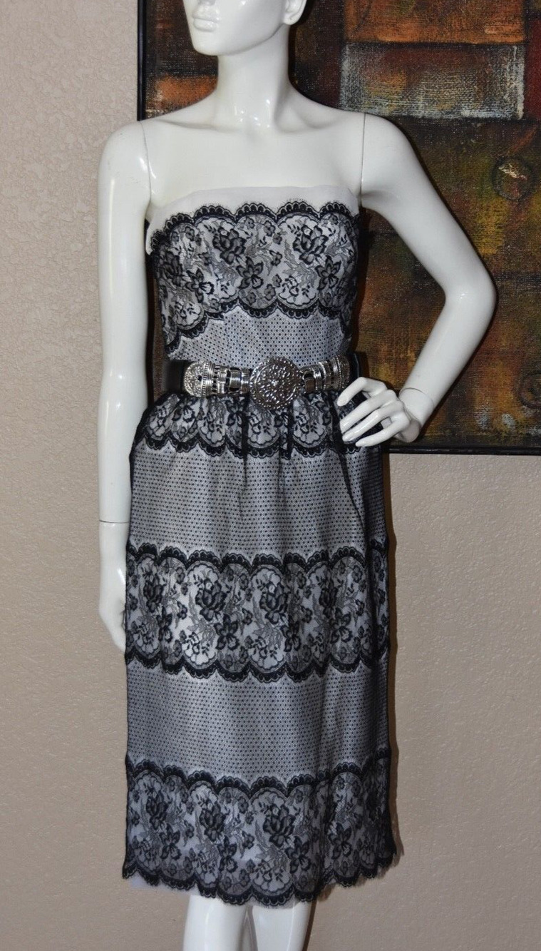 Jill Richards for I.Magnin Designer Chiffon Black Lace Strapless Dress Size 6